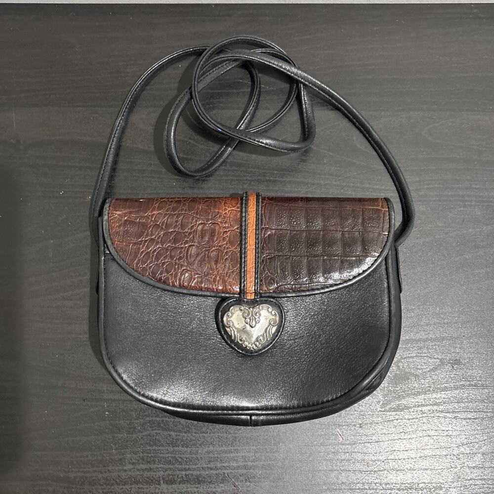 Brighton One World Brown Black Leather Crossbody Small Mini Purse Heart